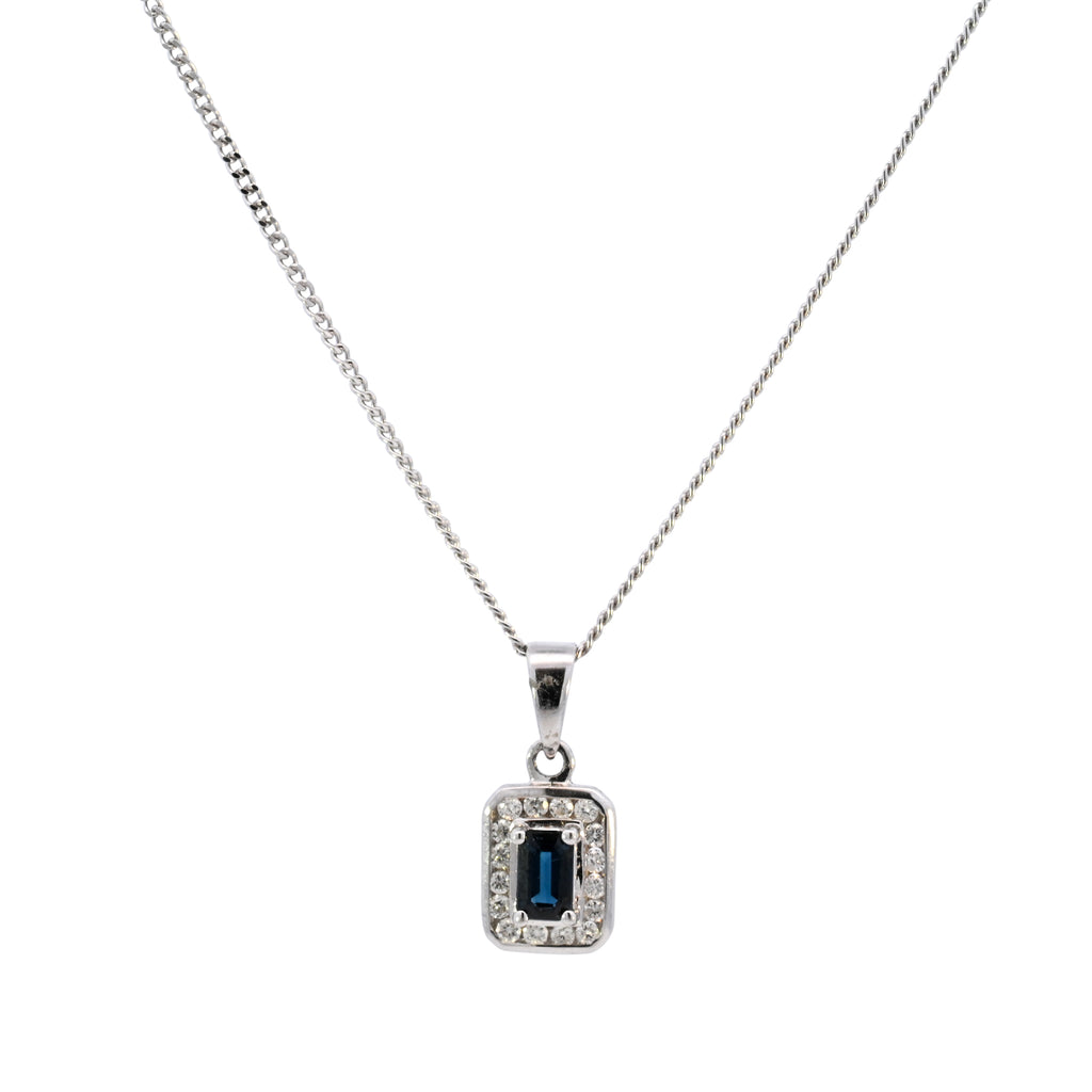 9ct White Gold Sapphire & Diamond Necklace (SD24-047)