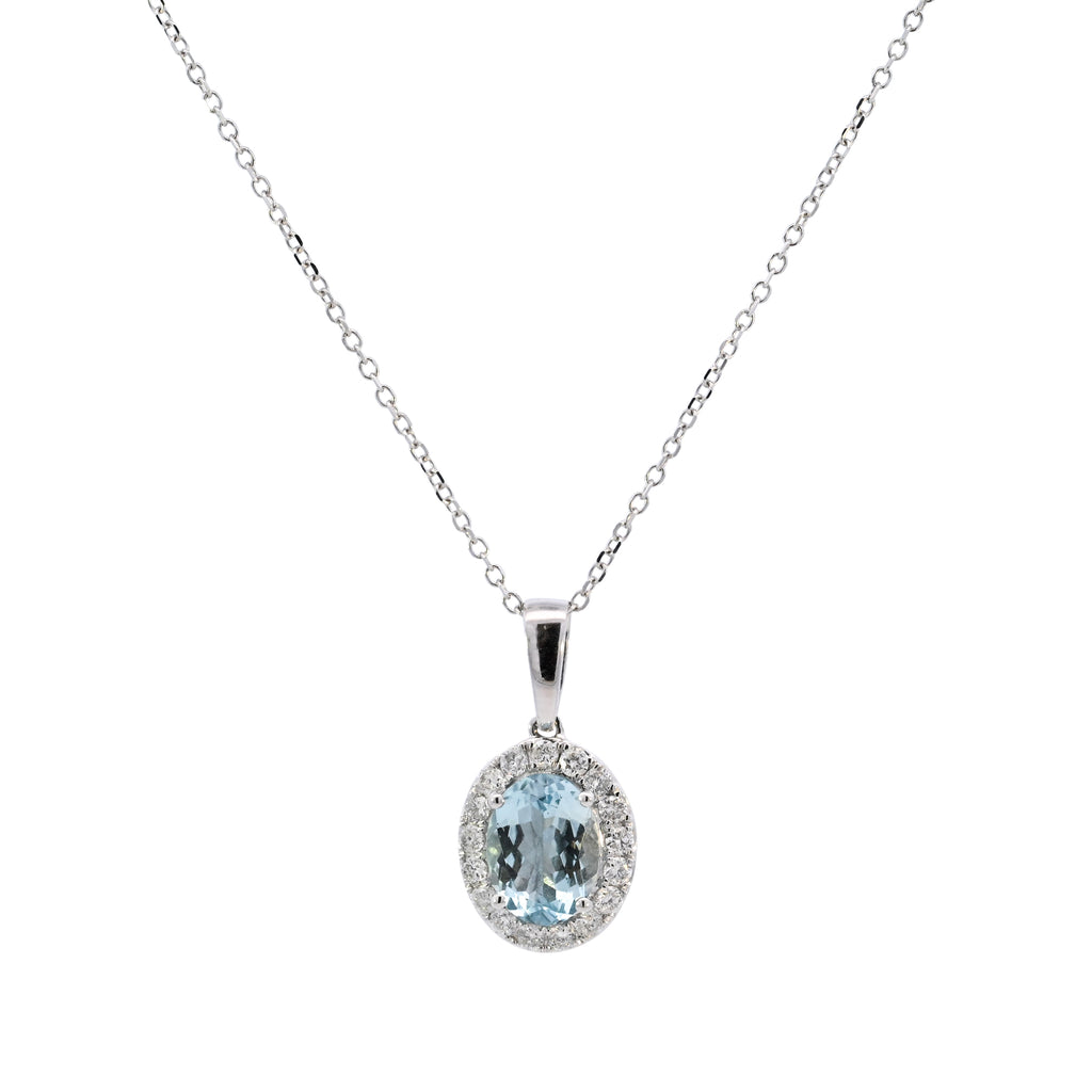 18ct White Gold Aquamarine & Diamond Necklace (BA24-041)