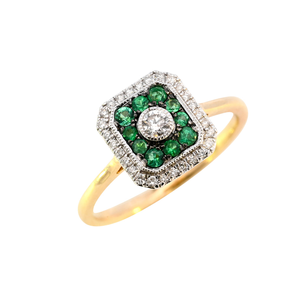18ct Yellow Gold Emerald & Diamond Ring (BA24-039)
