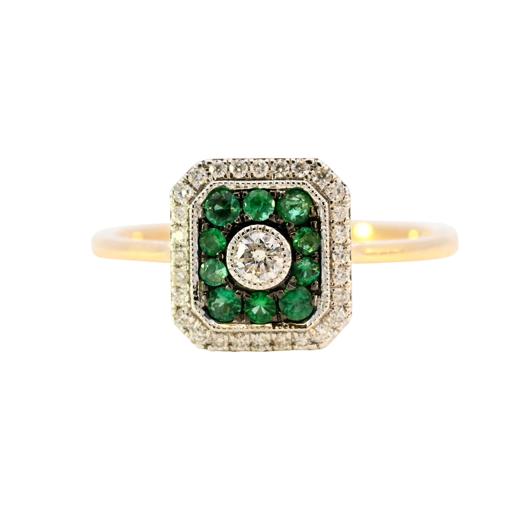 18ct Yellow Gold Emerald & Diamond Ring