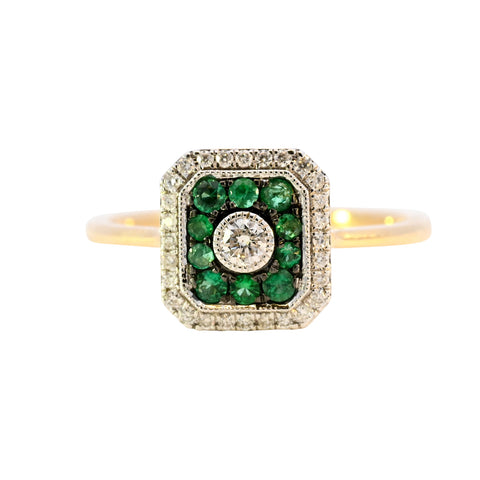 18ct Yellow Gold Emerald & Diamond Ring