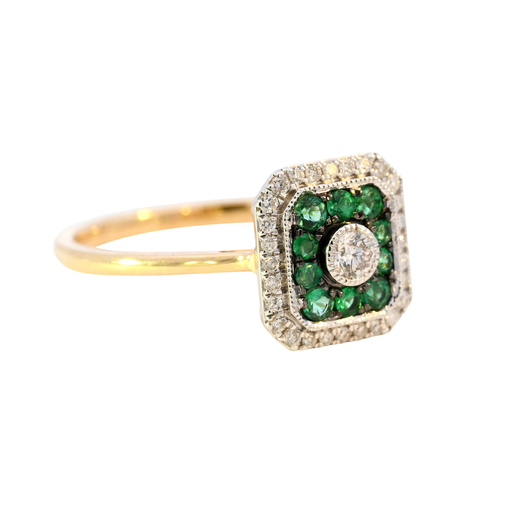 18ct Yellow Gold Emerald & Diamond Ring