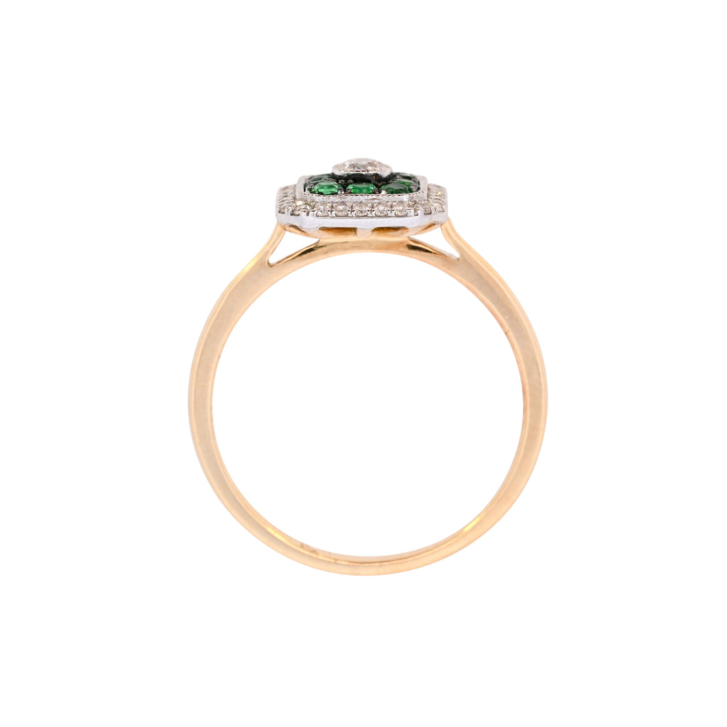 18ct Yellow Gold Emerald & Diamond Ring