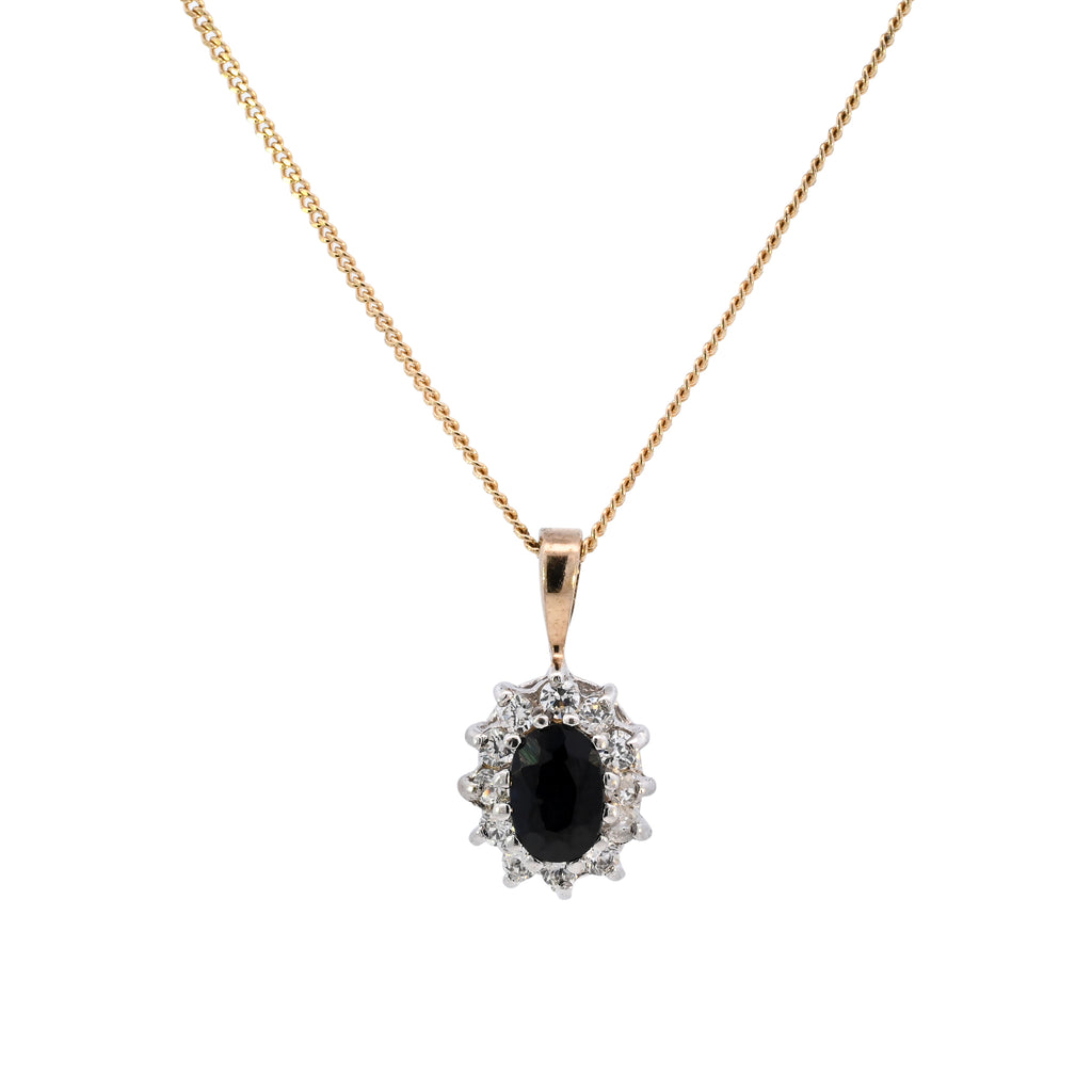 9ct Yellow Gold Sapphire & CZ Necklace