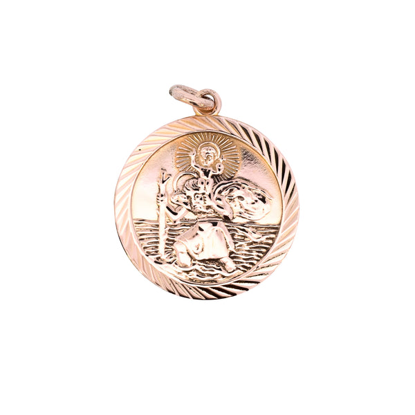 9ct Yellow Gold Round St Christoper Pendant