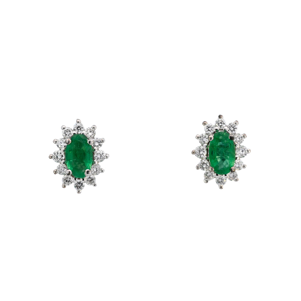 18ct White Gold Emerald & Diamond Studs (SH24-803)