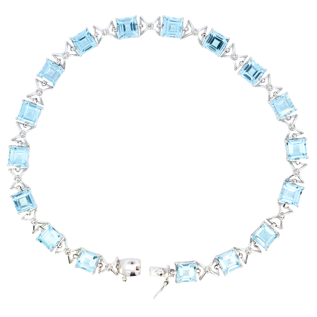 9ct White Gold Blue Topaz Line Bracelet (SH24-810)