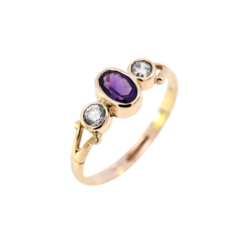 9ct Yellow Gold Amethyst & Cubic Zirconia Ring (SH24-811)