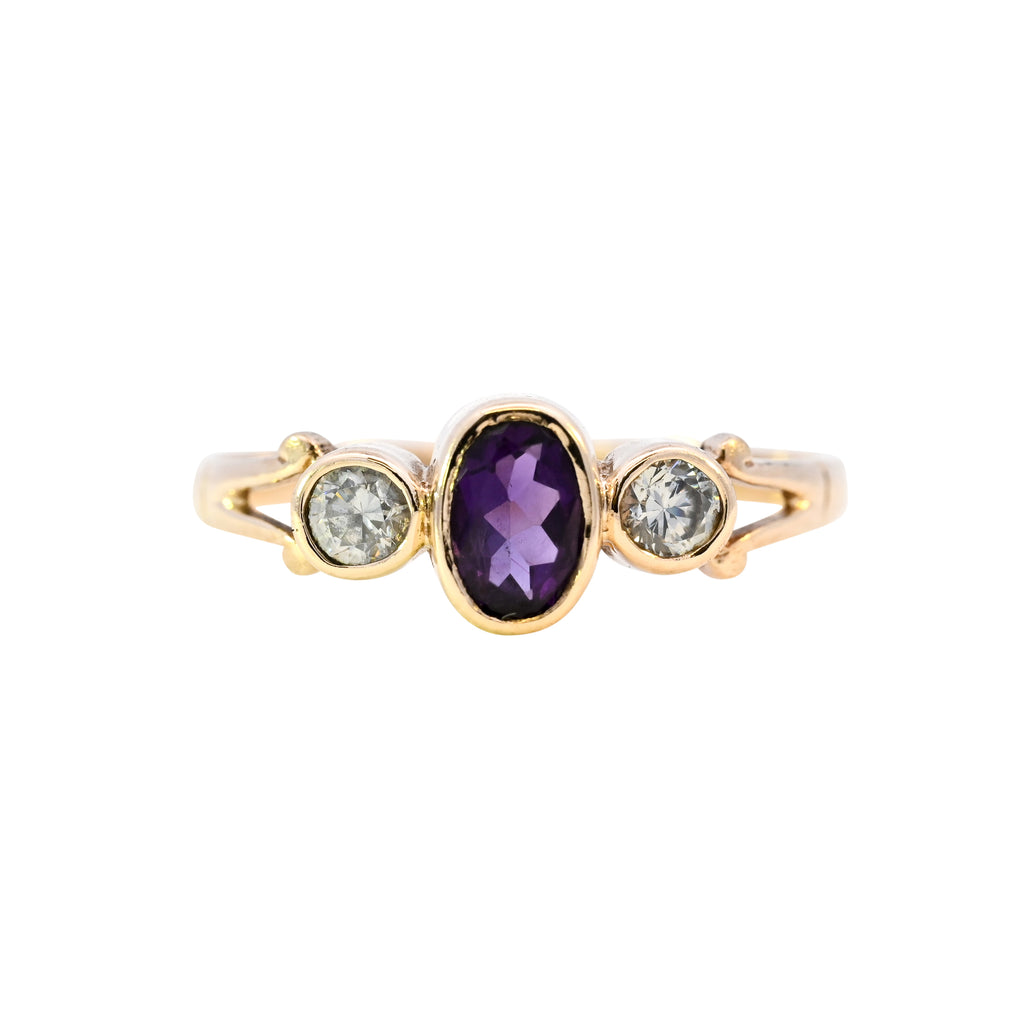 9ct Yellow Gold Amethyst & Cubic Zirconia Ring