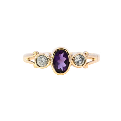 9ct Yellow Gold Amethyst & Cubic Zirconia Ring (SH24-811)