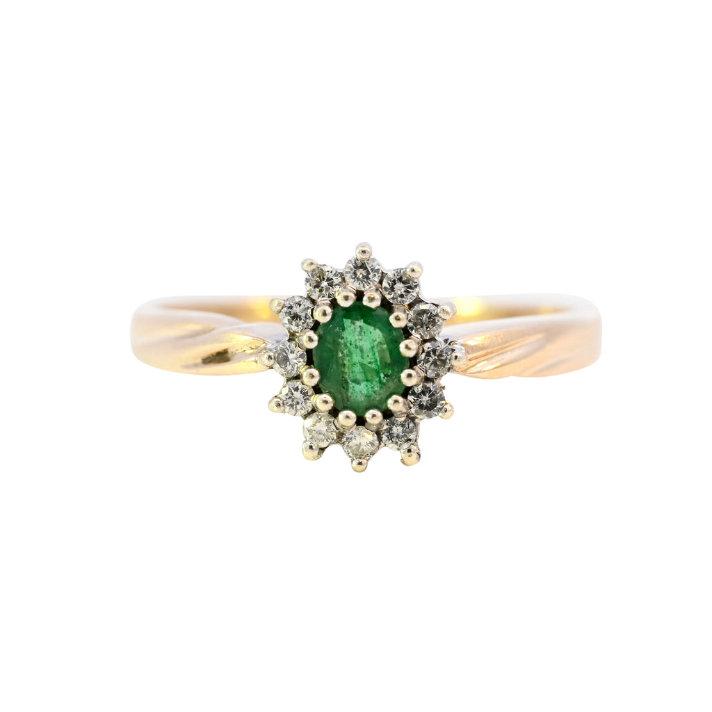 9ct Yellow Gold Emerald & Diamond Ring