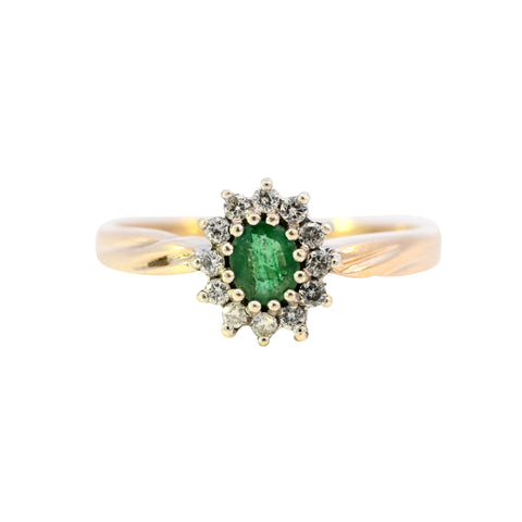 9ct Yellow Gold Emerald & Diamond Ring (SH24-812)