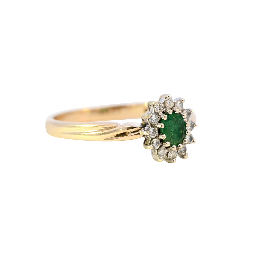 9ct Yellow Gold Emerald & Diamond Ring