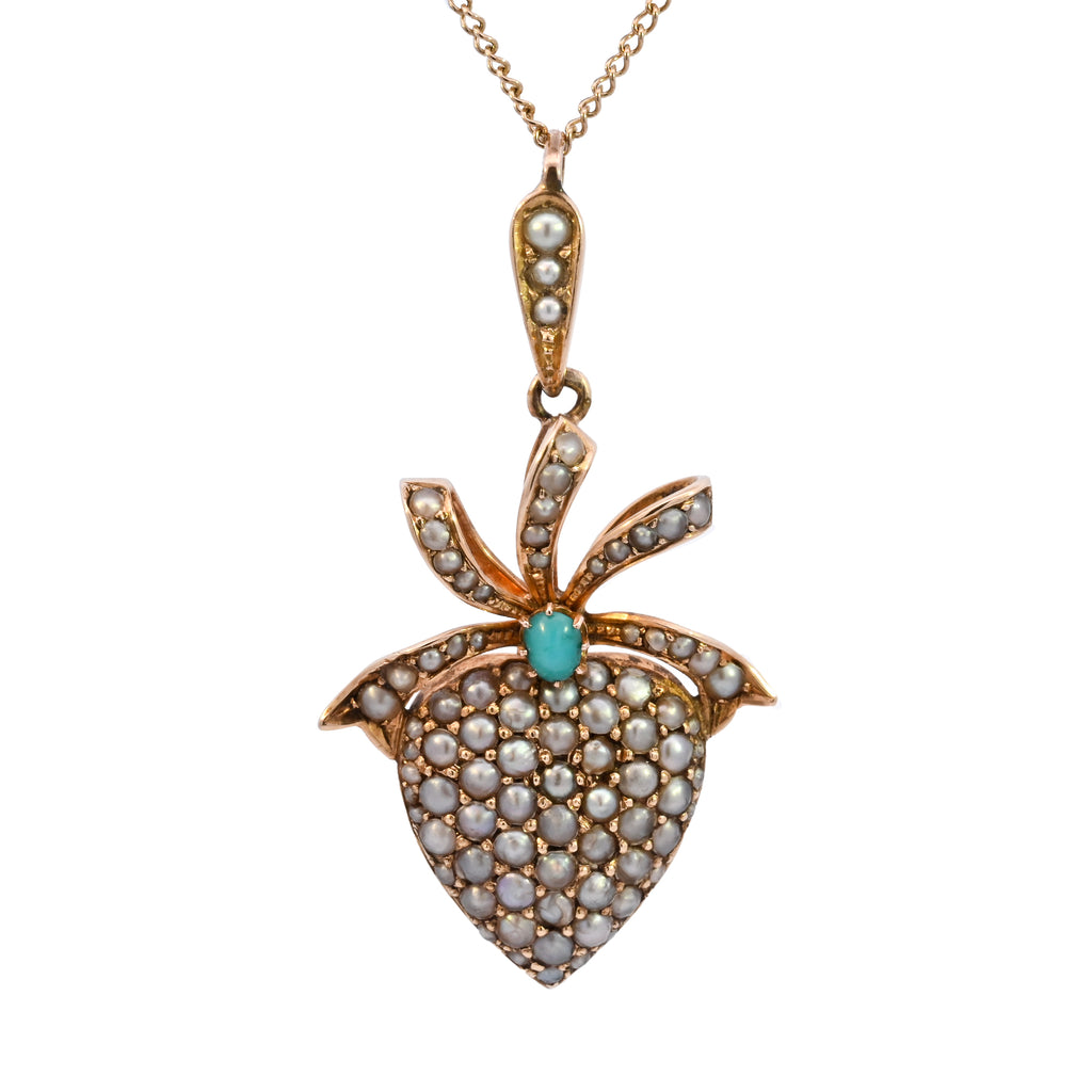Antique 15ct Gold Pearl & Turquoise Pendant (SHJ20-362)