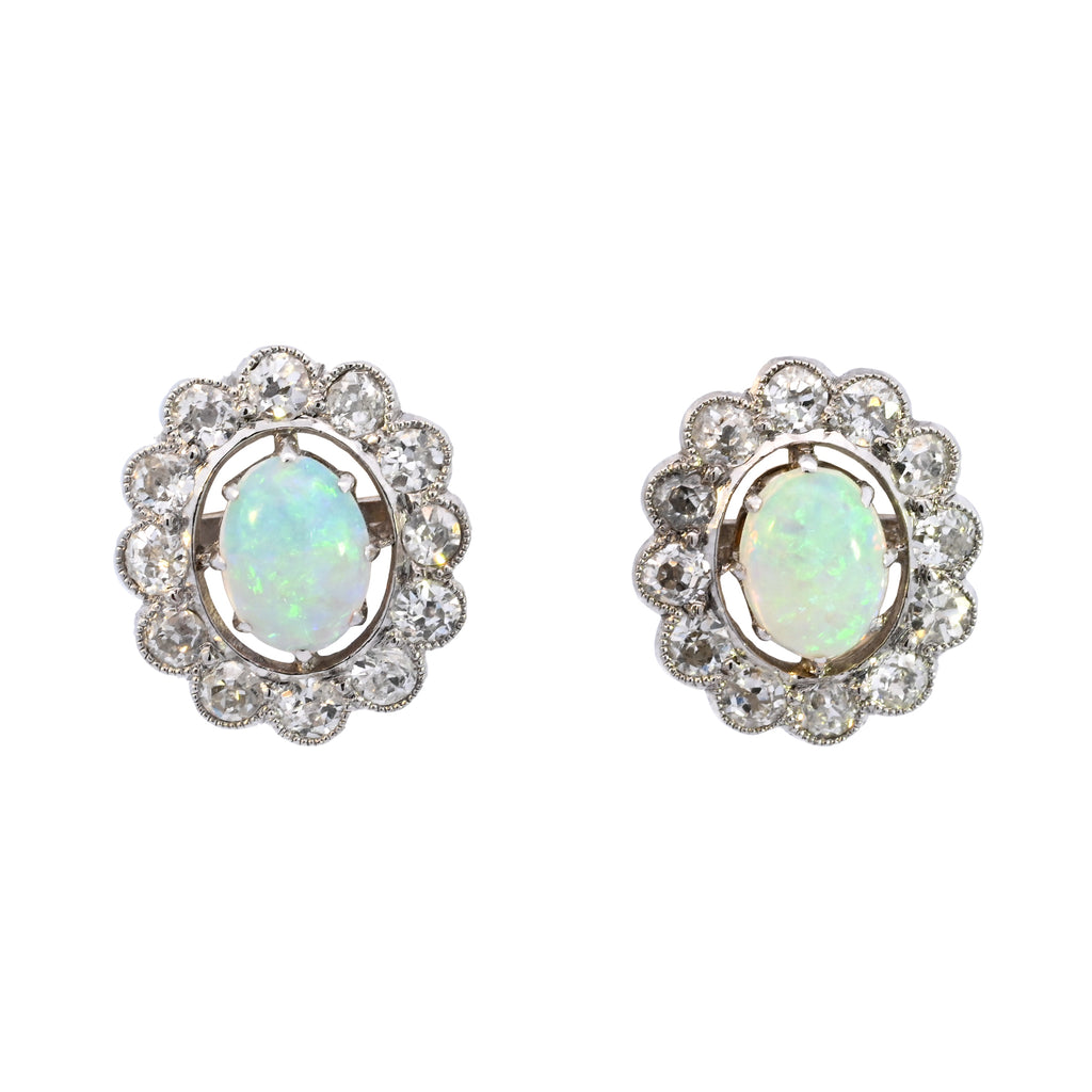 Antique Gold Opal & Diamond Cluster Studs (SHJ21-578)