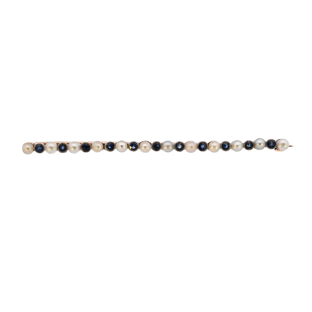 Antique 15ct Gold & Platinum Sapphire & Pearl Brooch (SHP6127-1)