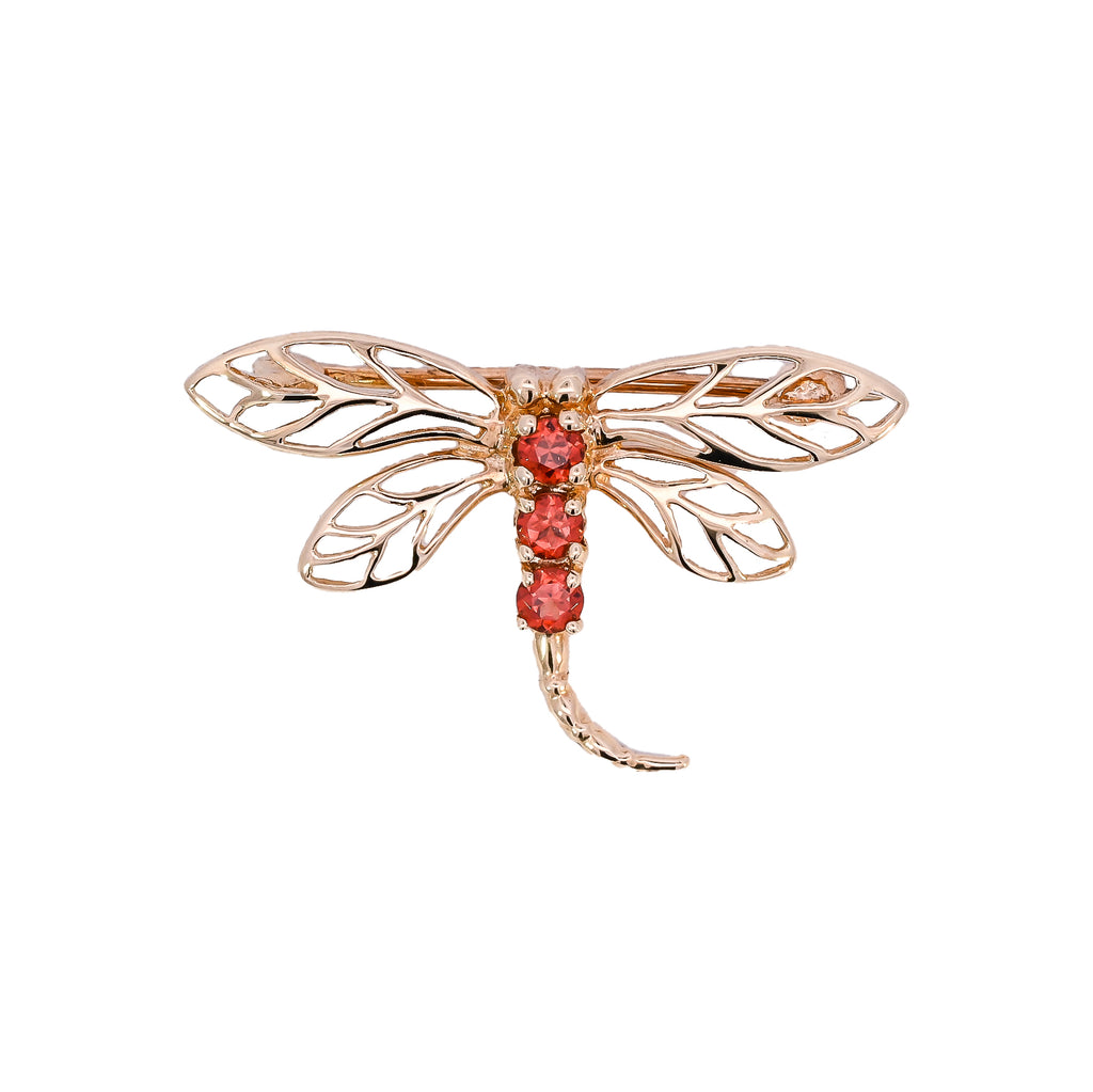 9ct Yellow Gold Garnet Dragonfly Brooch (SH22-212)