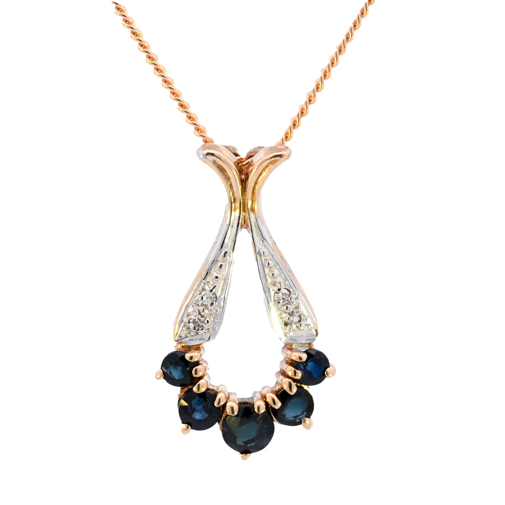 9ct Yellow Gold Sapphire & Diamond Necklace (SH23-297)