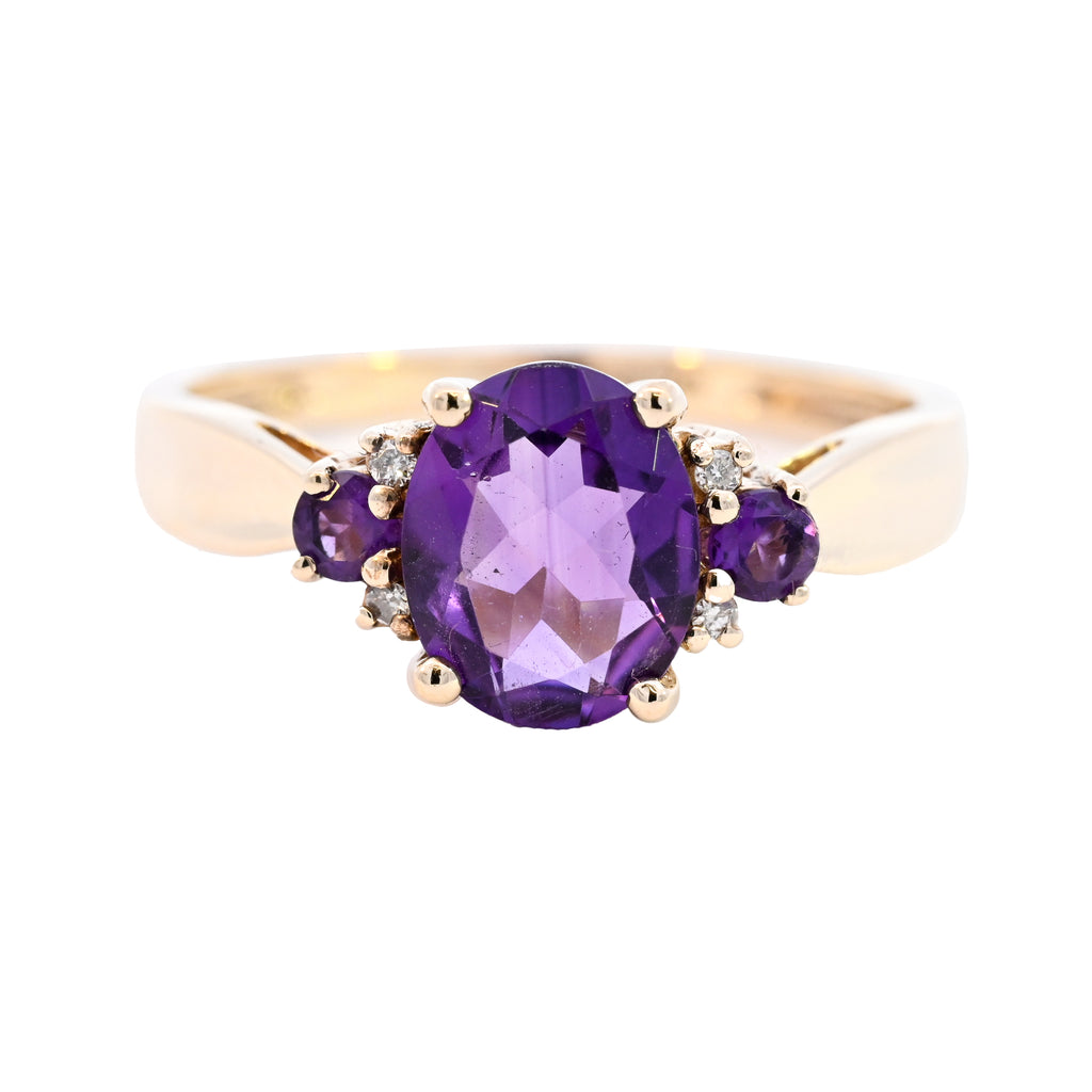 9ct Yellow Gold Amethyst & Diamond 7 Stone Ring (SH24-005)