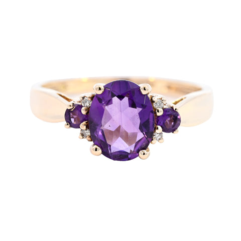 9ct Yellow Gold Amethyst & Diamond 7 Stone Ring (SH24-005)