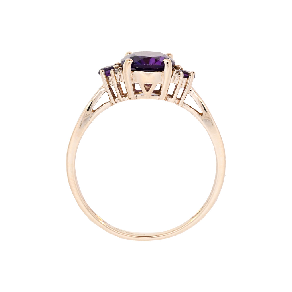 9ct Yellow Gold Amethyst & Diamond 7 Stone Ring (SH24-005)