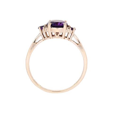 9ct Yellow Gold Amethyst & Diamond 7 Stone Ring (SH24-005)
