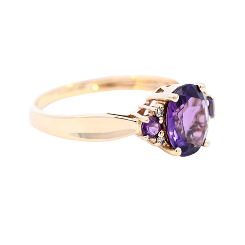 9ct Yellow Gold Amethyst & Diamond 7 Stone Ring (SH24-005)