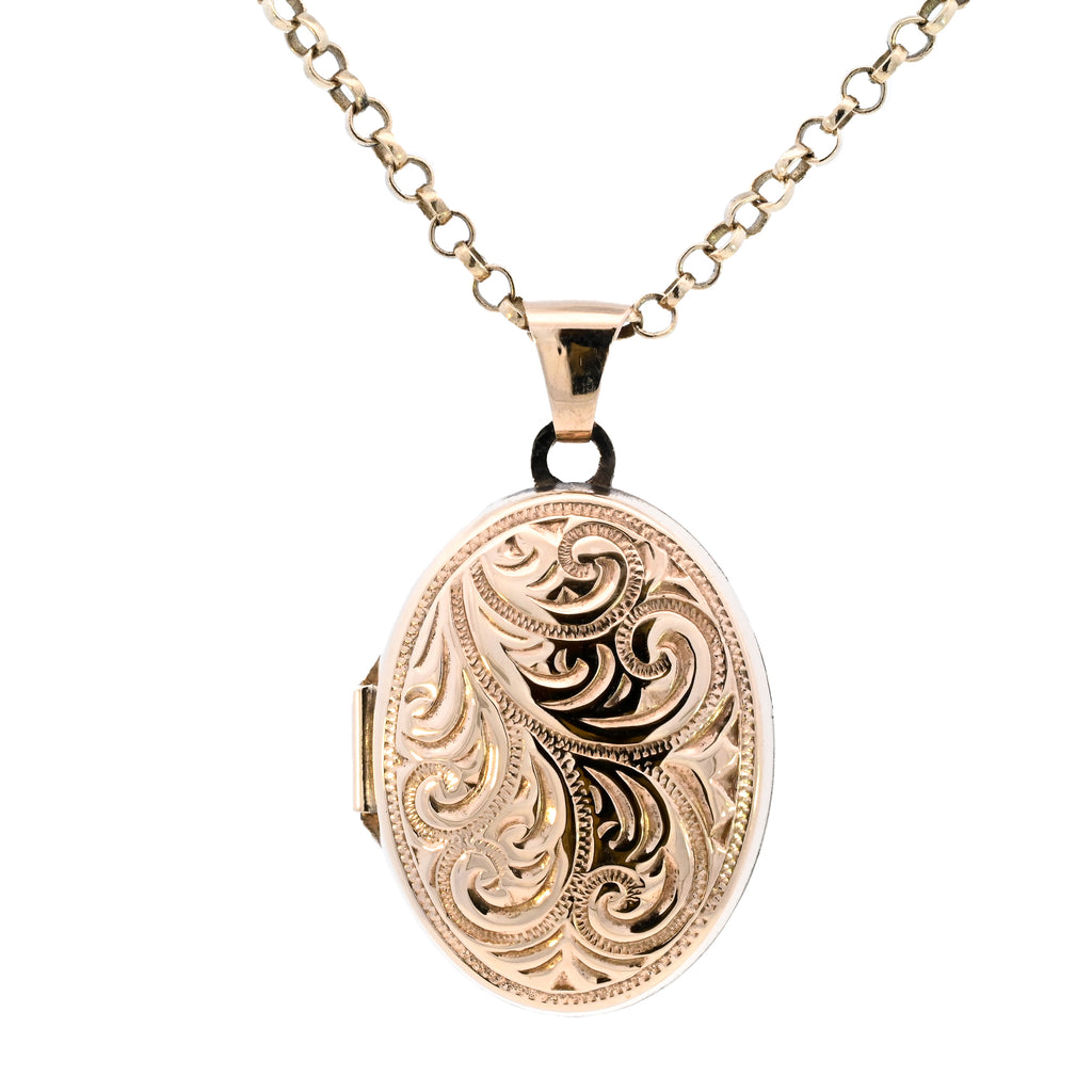 9ct Yellow Gold Oval Engraved Locket Necklace