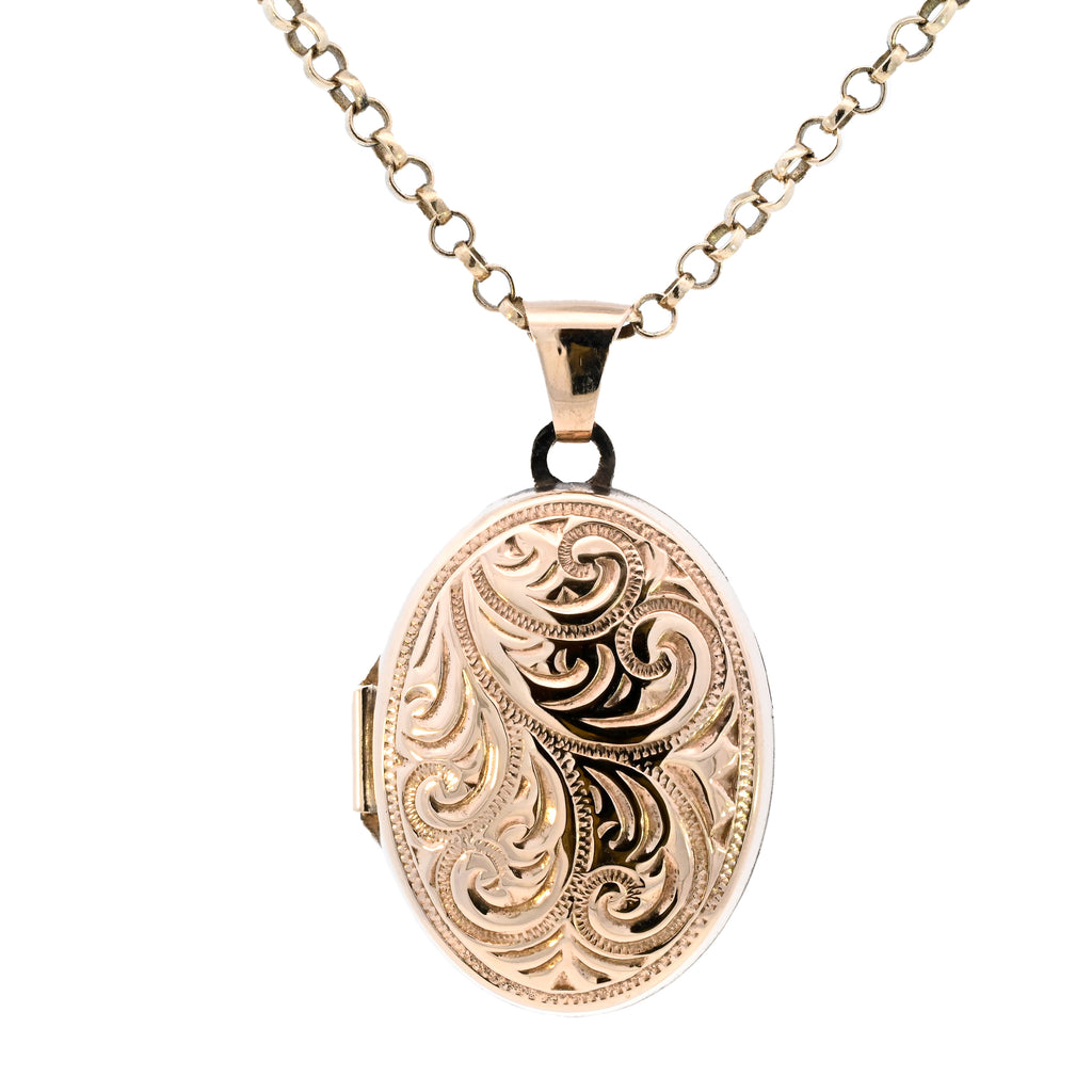 9ct Yellow Gold Oval Engraved Locket Necklace (SH24-006)