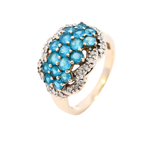 9ct Yellow Gold Blue Topaz & Diamond Ring (SH24-009)