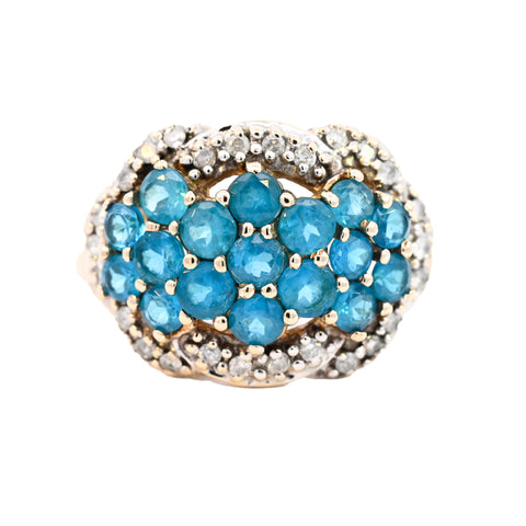 9ct Yellow Gold Blue Topaz & Diamond Ring (SH24-009)