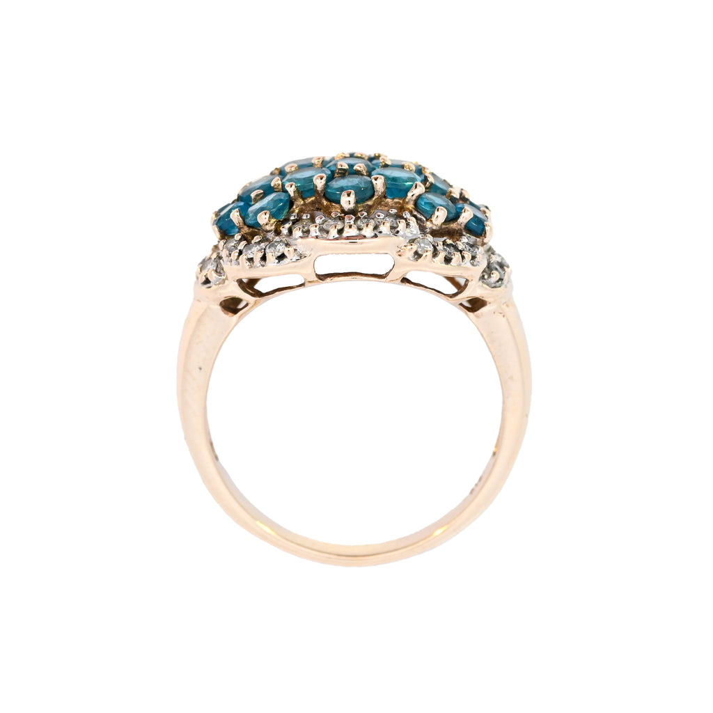 9ct Yellow Gold Blue Topaz & Diamond Ring (SH24-009)