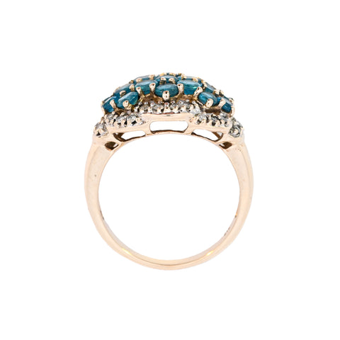 9ct Yellow Gold Blue Topaz & Diamond Ring (SH24-009)