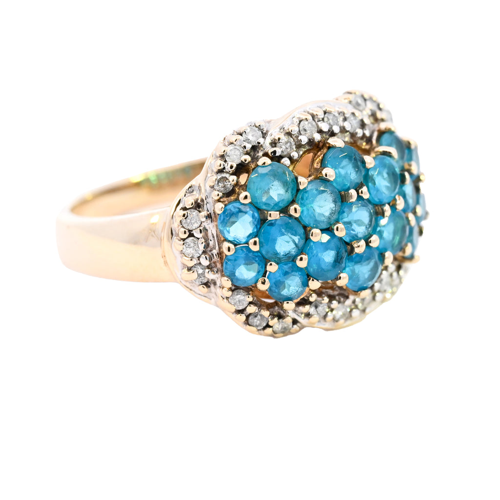 9ct Yellow Gold Blue Topaz & Diamond Ring (SH24-009)
