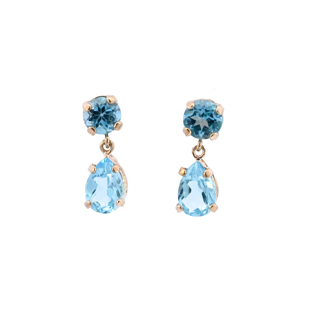 9ct Yellow Gold Blue Topaz 2 Stone Drop Studs (SH24-012)