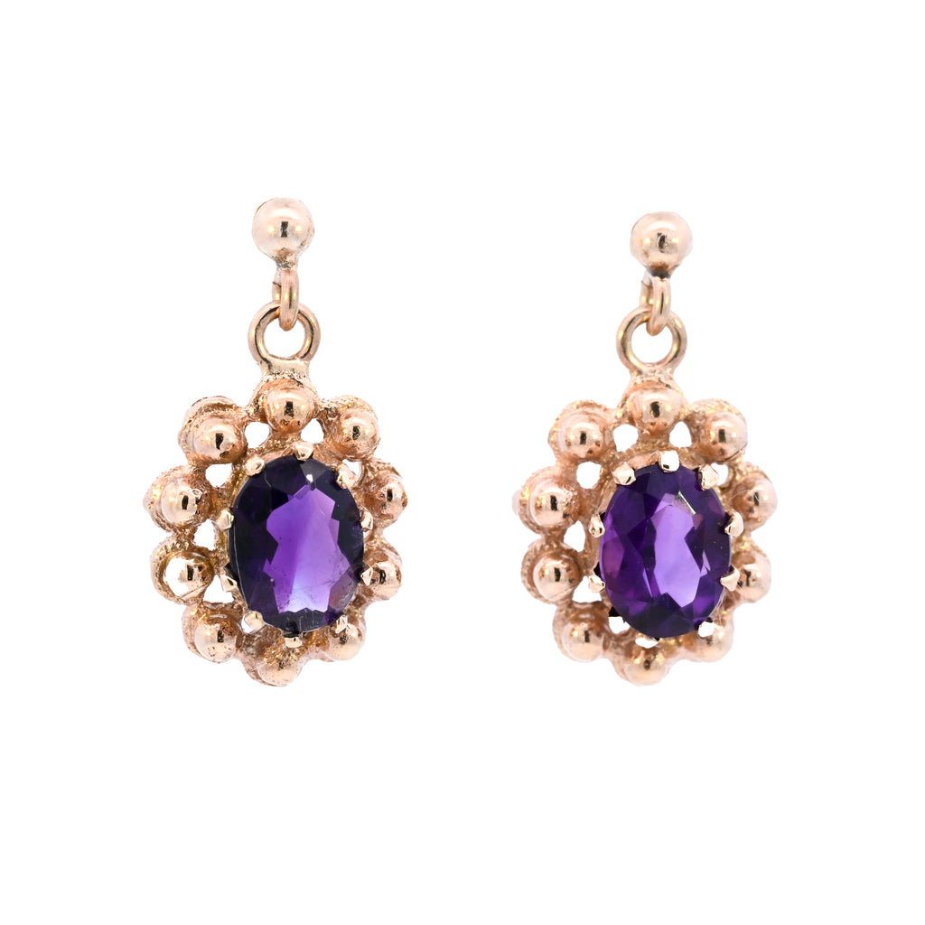 9ct Yellow Gold Oval Amethyst Ball Stud Drops