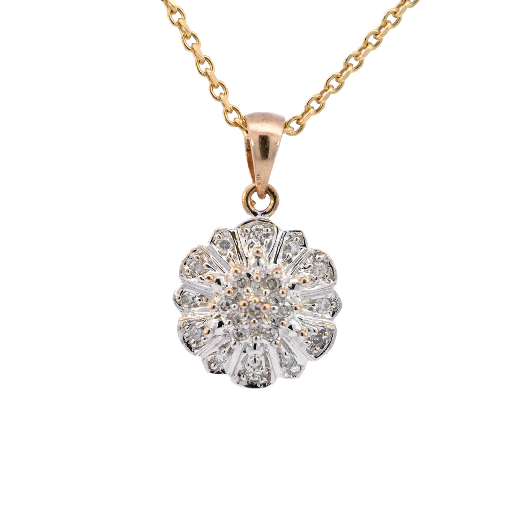 9ct Yellow Gold 0.10ct Diamond Cluster Necklace (SH23-218)