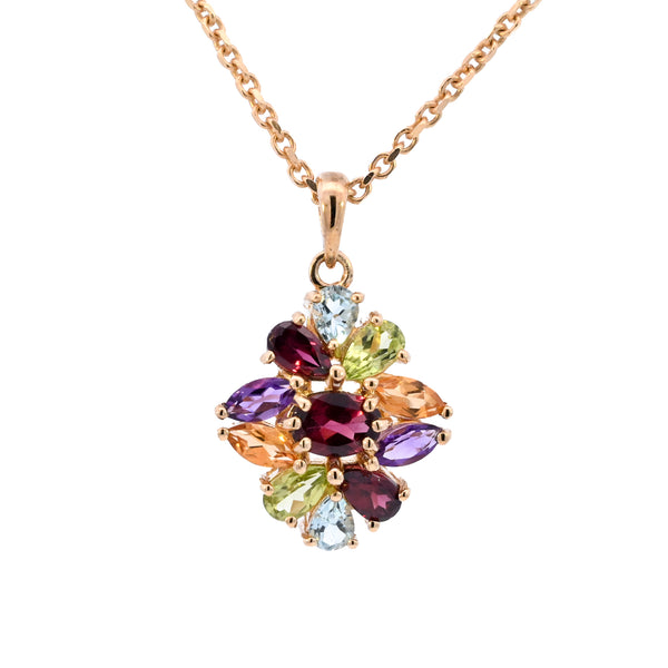 9ct Yellow Gold Multi Stone Cluster Necklace