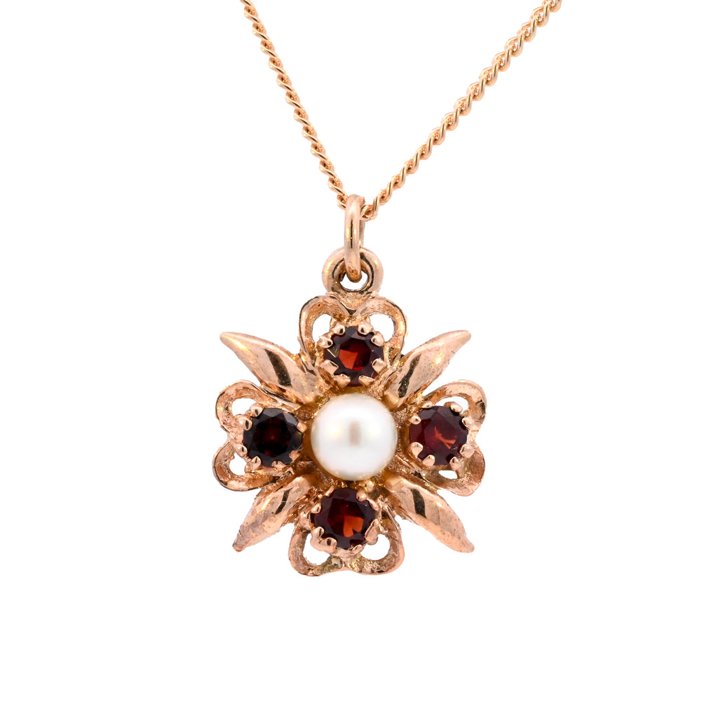 9ct Yellow Gold London 1965 Garnet & Pearl Necklace (SH22-196)