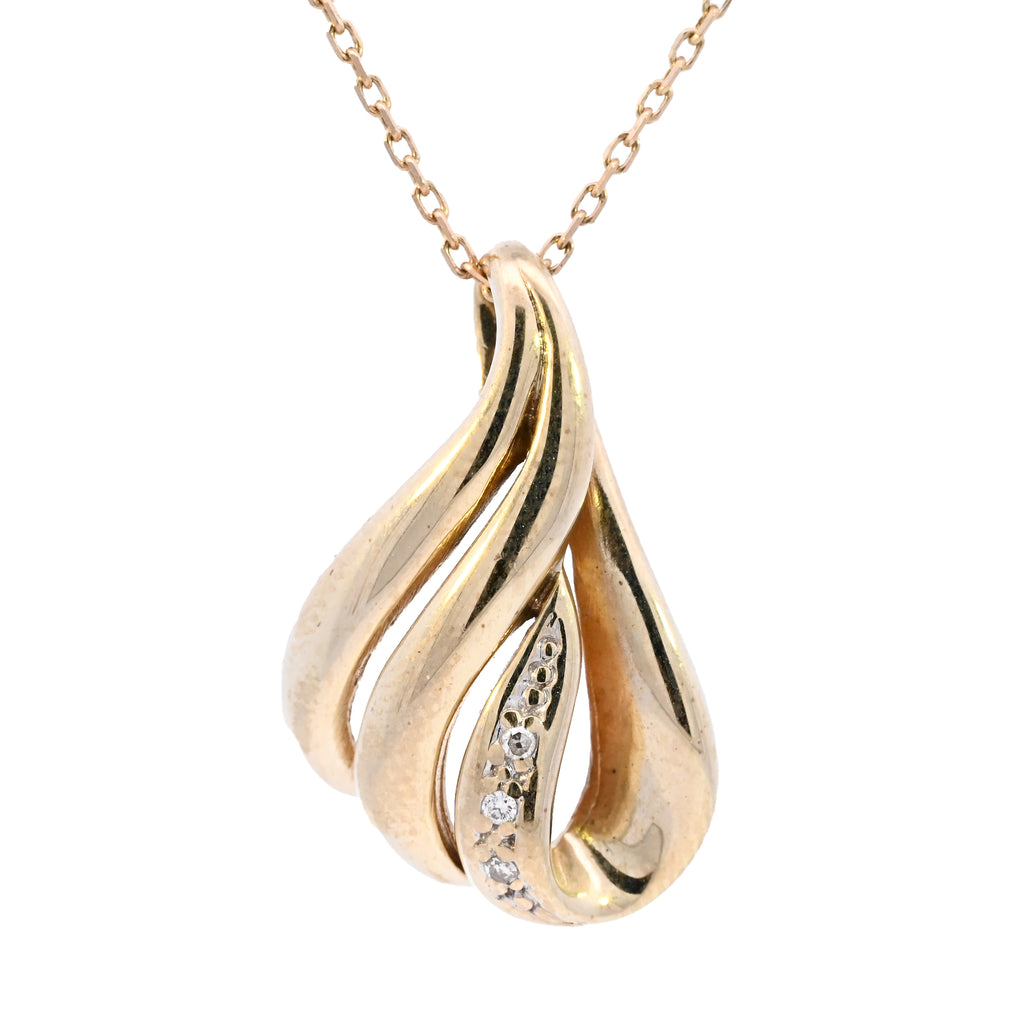 9ct Yellow Gold Diamond Set Pear Shaped Neckalce (SH23-221)
