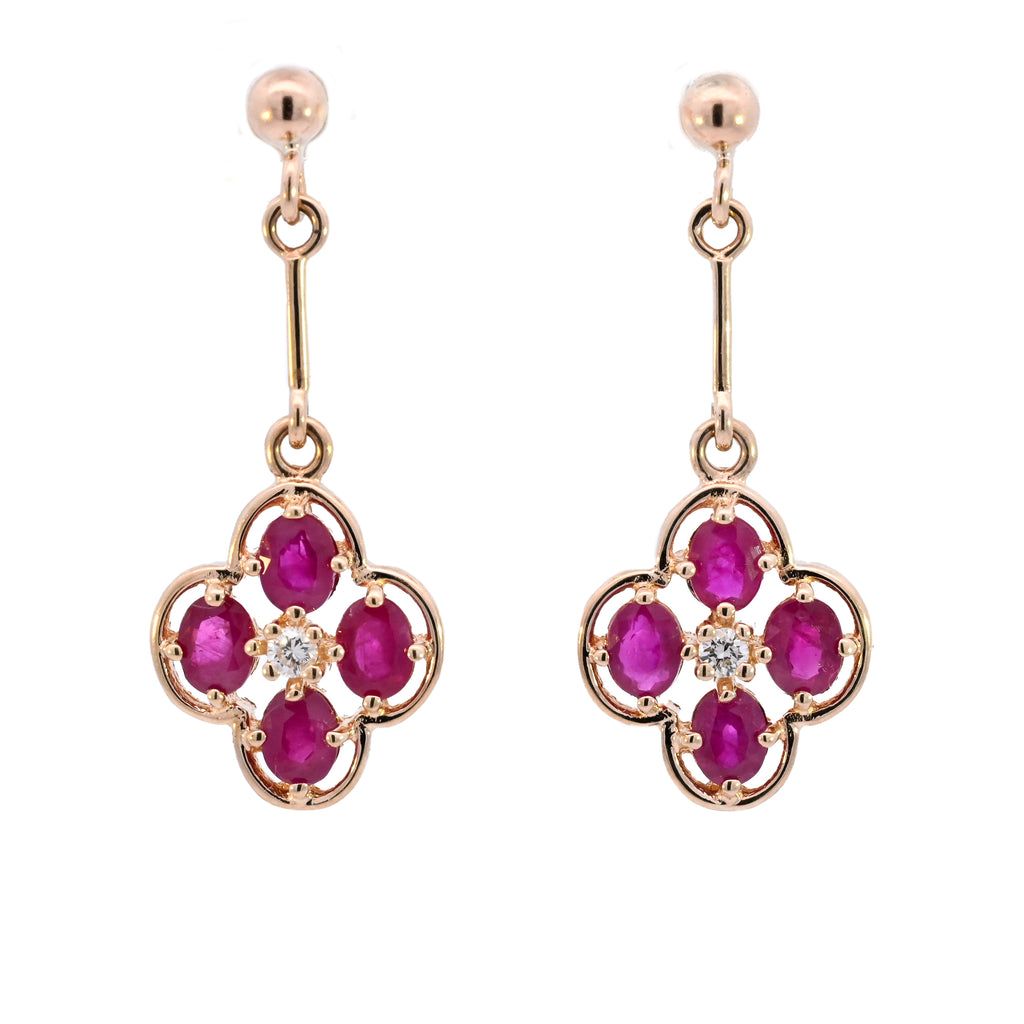 9ct Yellow Gold Ruby & Diamond Drop Studs (SH24-038)