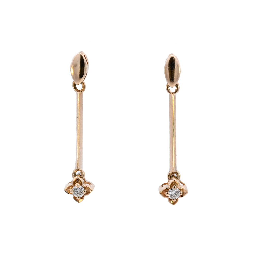 9ct Yellow Gold 0.08ct Diamond Bar Drop Studs (SH24-048)