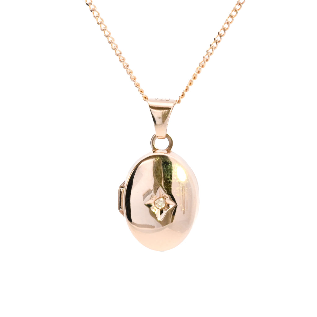 9ct Yellow Gold Diamond Set Locket Necklace (SH24-098)