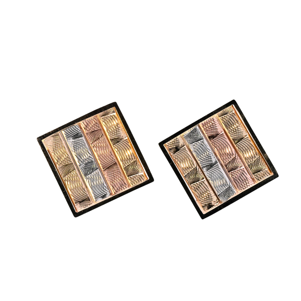 9ct Tri-Colour Gold Square Studs (SH24-126)