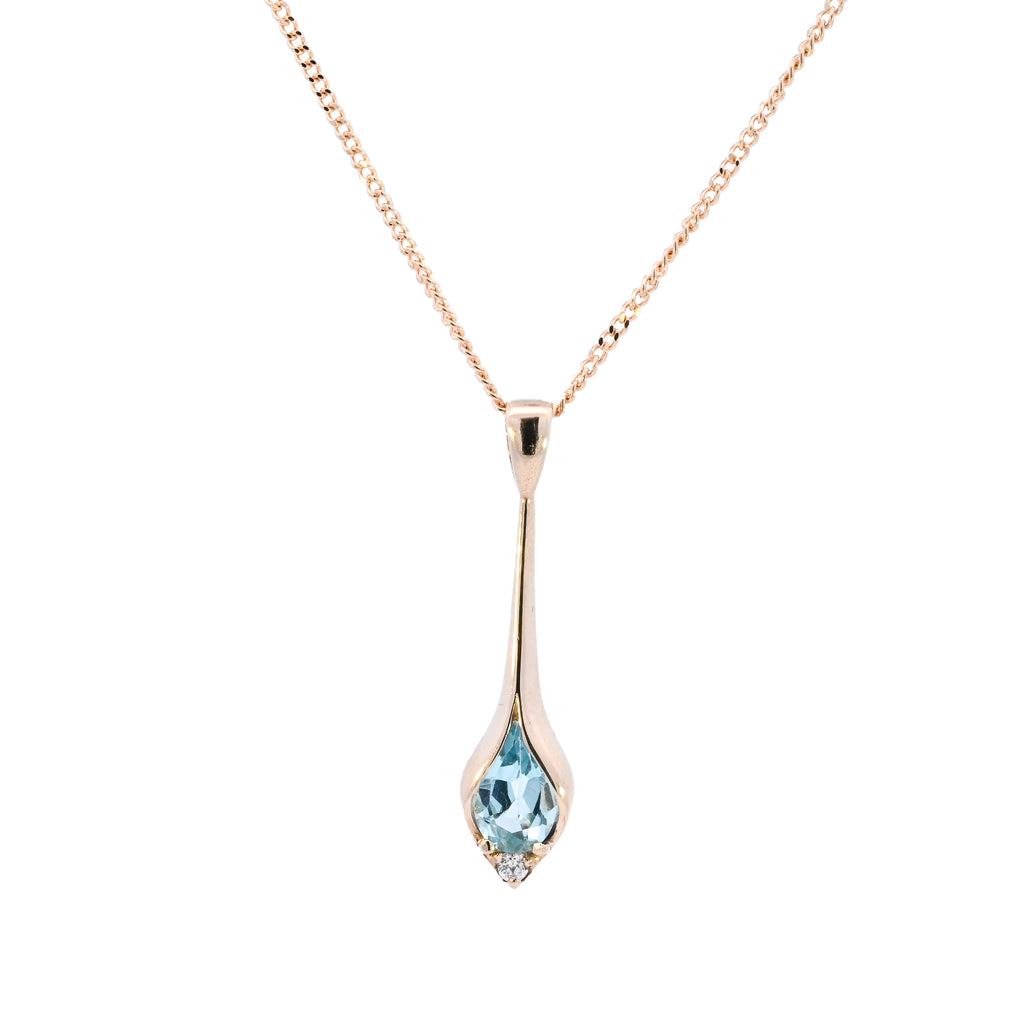 9ct Yellow Gold Blue Topaz & Diamond Necklace (SH24-132)