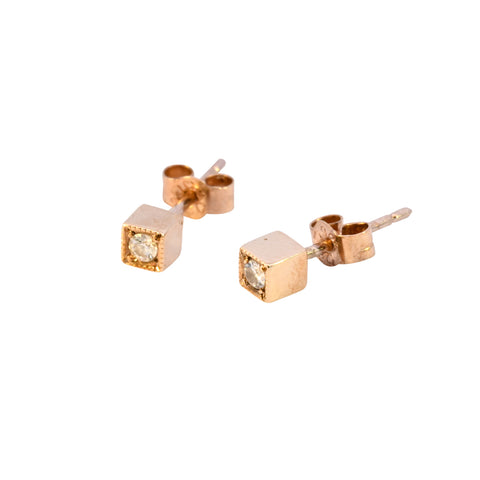 9ct Yellow Gold 0.05ct Diamond set Cube Studs