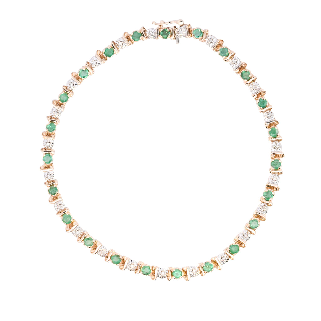 9ct Yellow Gold Emerald & Diamond Bracelet (SH24-209)
