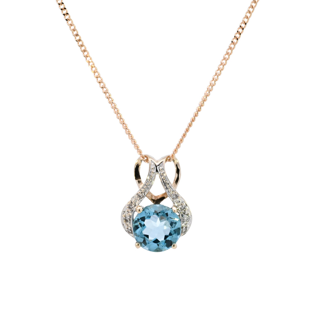 9ct Yellow Gold Blue Topaz & Diamond Necklace (SH24-212)