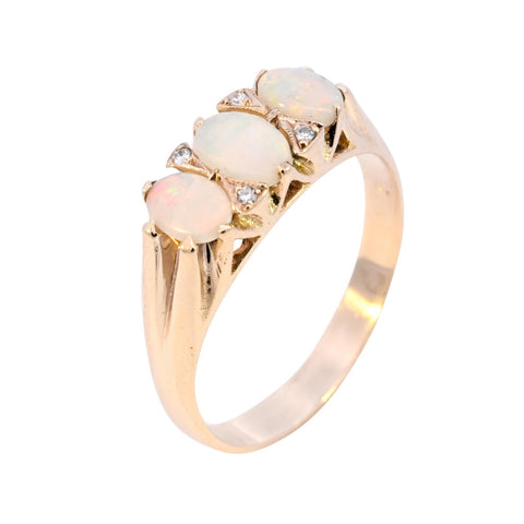 9ct Yellow Gold Opal & Diamond Ring