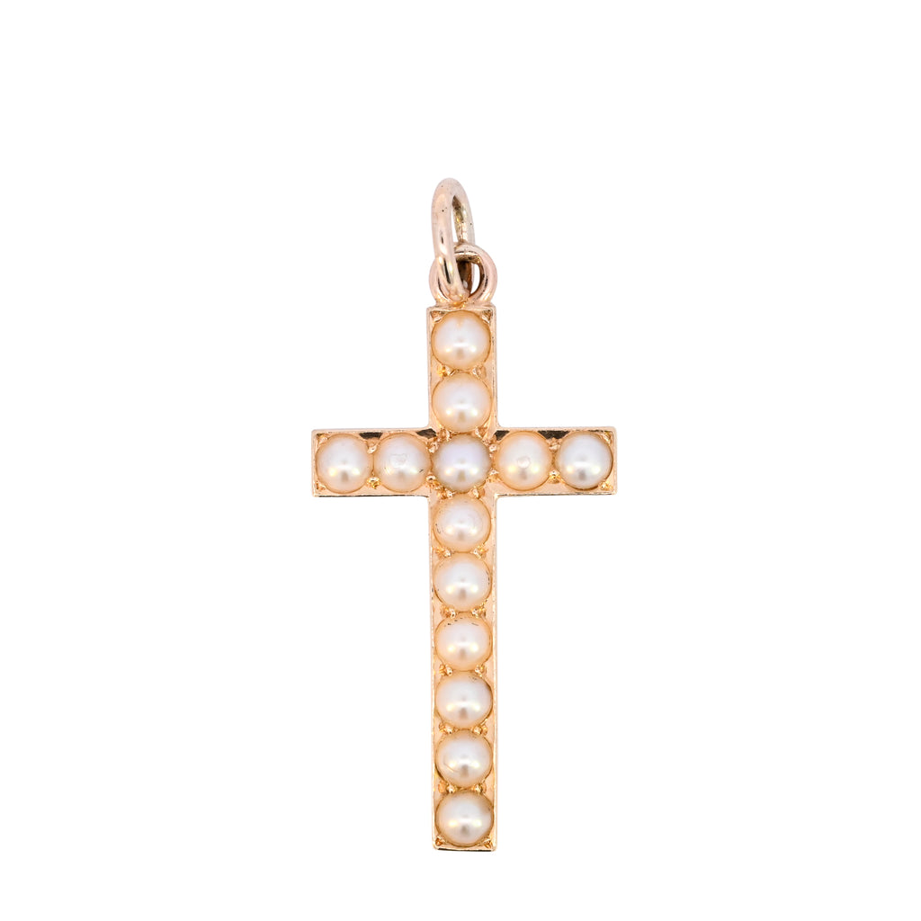 Antique 15ct Gold Half Cut Pearl set Cross (SH24-221)